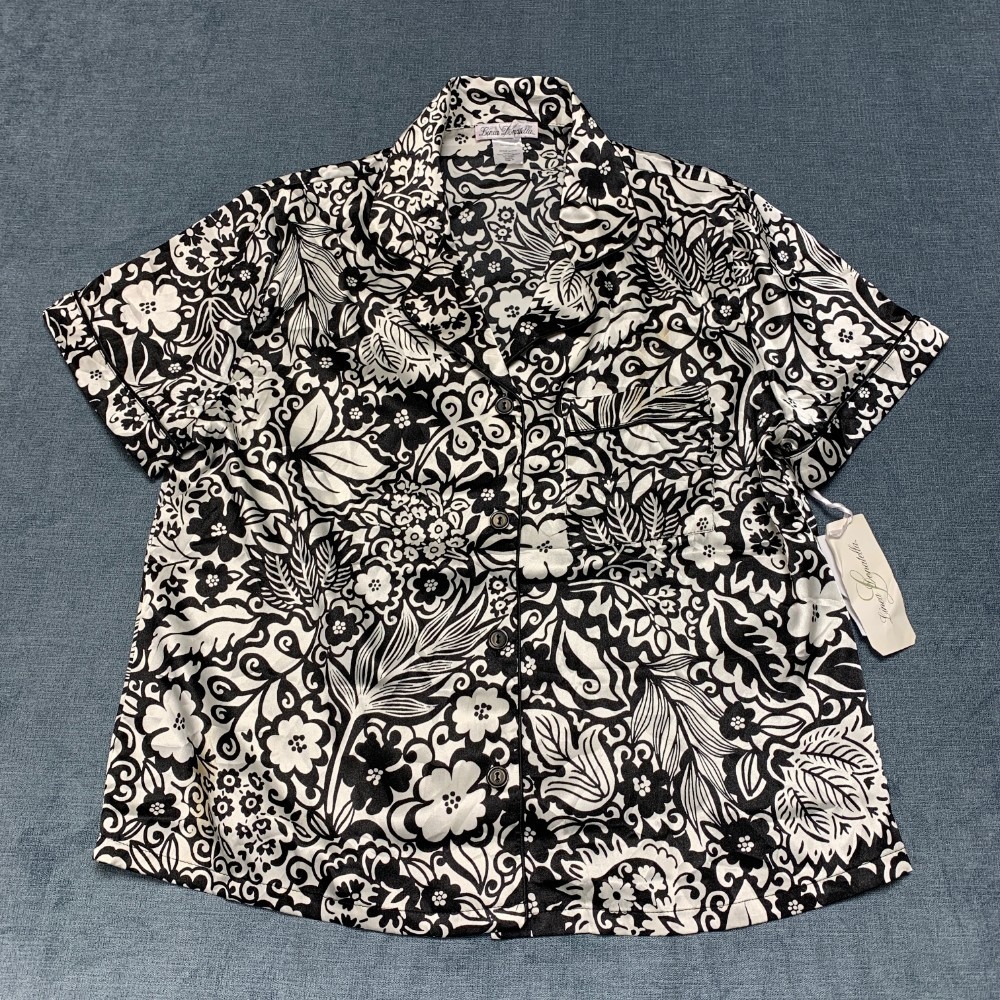 Linea Donatella Pajama Top Womens Medium Black White Rylie Printed Sleepwear